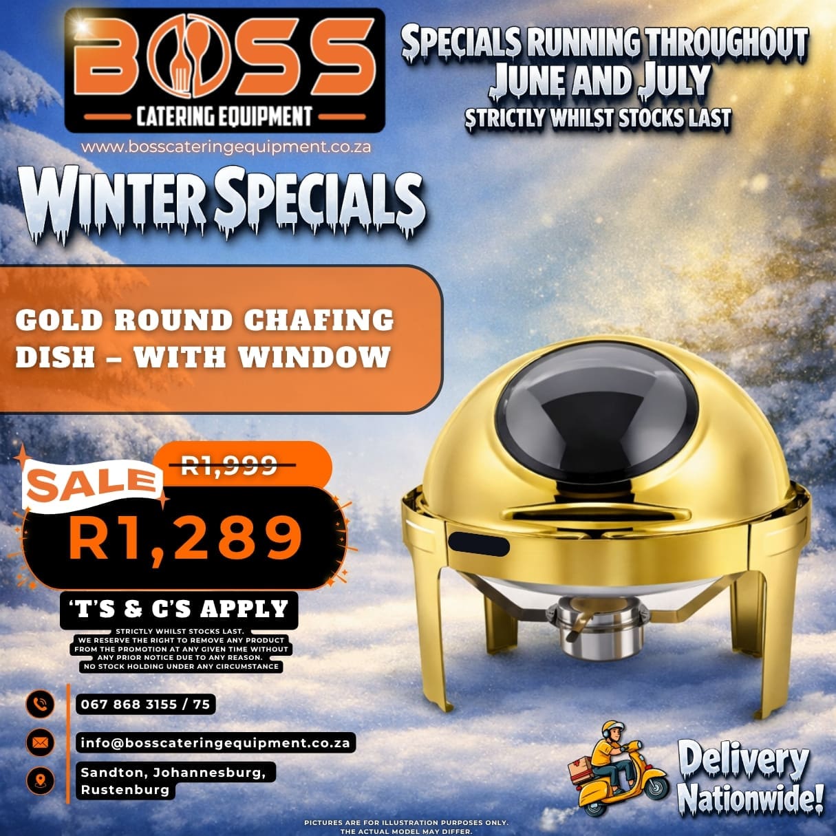 Gold Round Chafing Dish - With Window