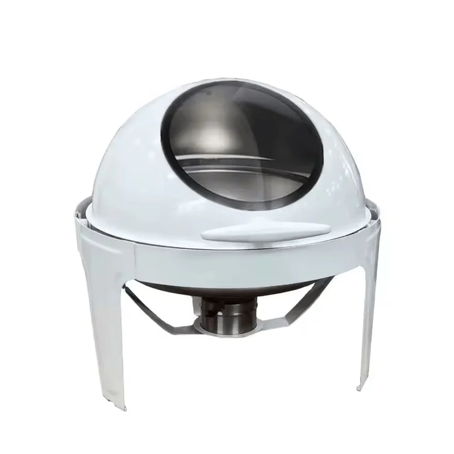White Roll Top Round Chafing Dish - With Window